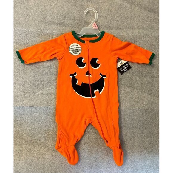 Celebrate One Piece Childrens 0 - 3 months Orange Jack-o-lantern Inverted Zipper - Picture 1 of 3